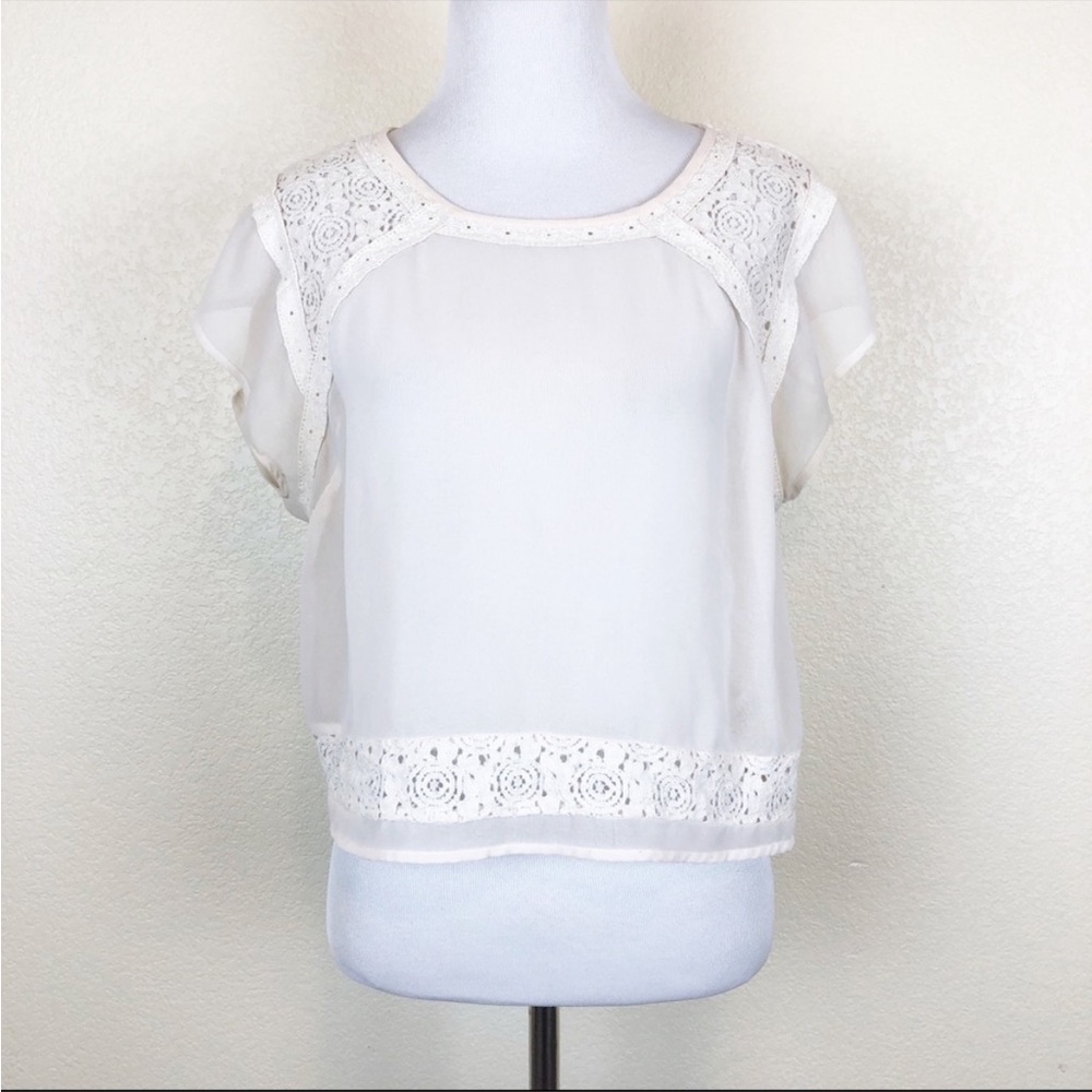 One Clothing Ivory Sheer Lace Crop Top - Size Medium